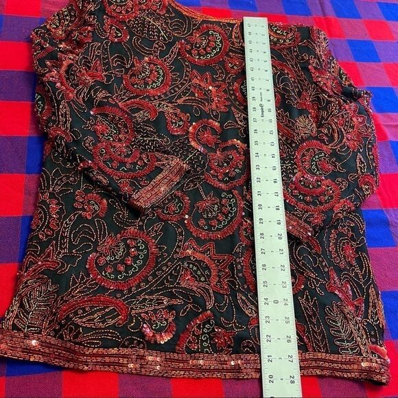 Neiman Marcus Vtg Cocktail Black Red Gold Sequin Beaded Jacket Size Large - Picture 12 of 13